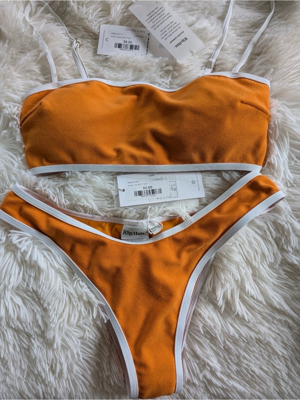 Rhythm. Orange and White Trim Bandeau Bikini